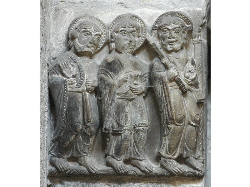 Le Christ et les deux disciples sur la route d'Emmaüs (art roman)
