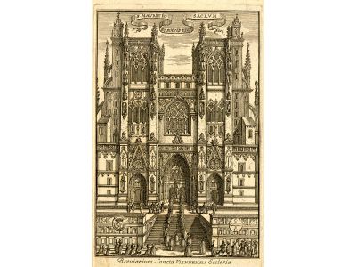 La façade de la cathédrale à  son achèvement d'après une gravure (XVIIIe s.)